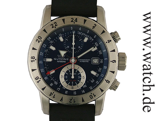 Glycine Airman 9 GMT Chronograph Kautschuk 44mm UVP 3220. N E U Archive germany Watch