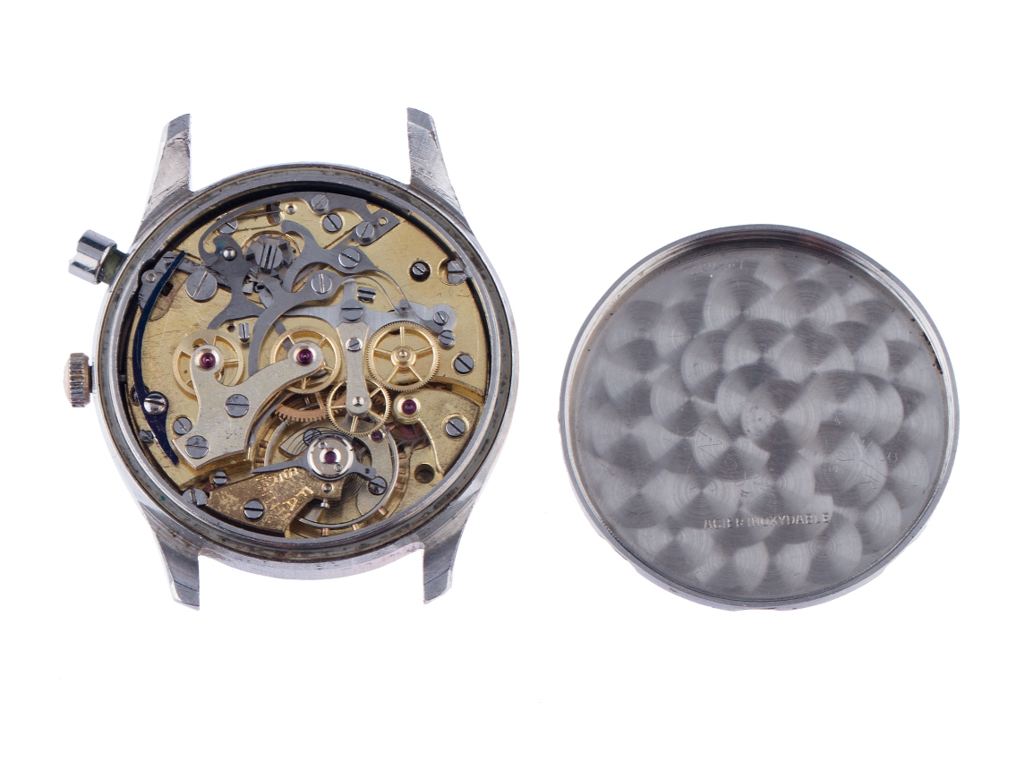 Lemania Monopusher Chronograph British Military Stahl Handaufzug  