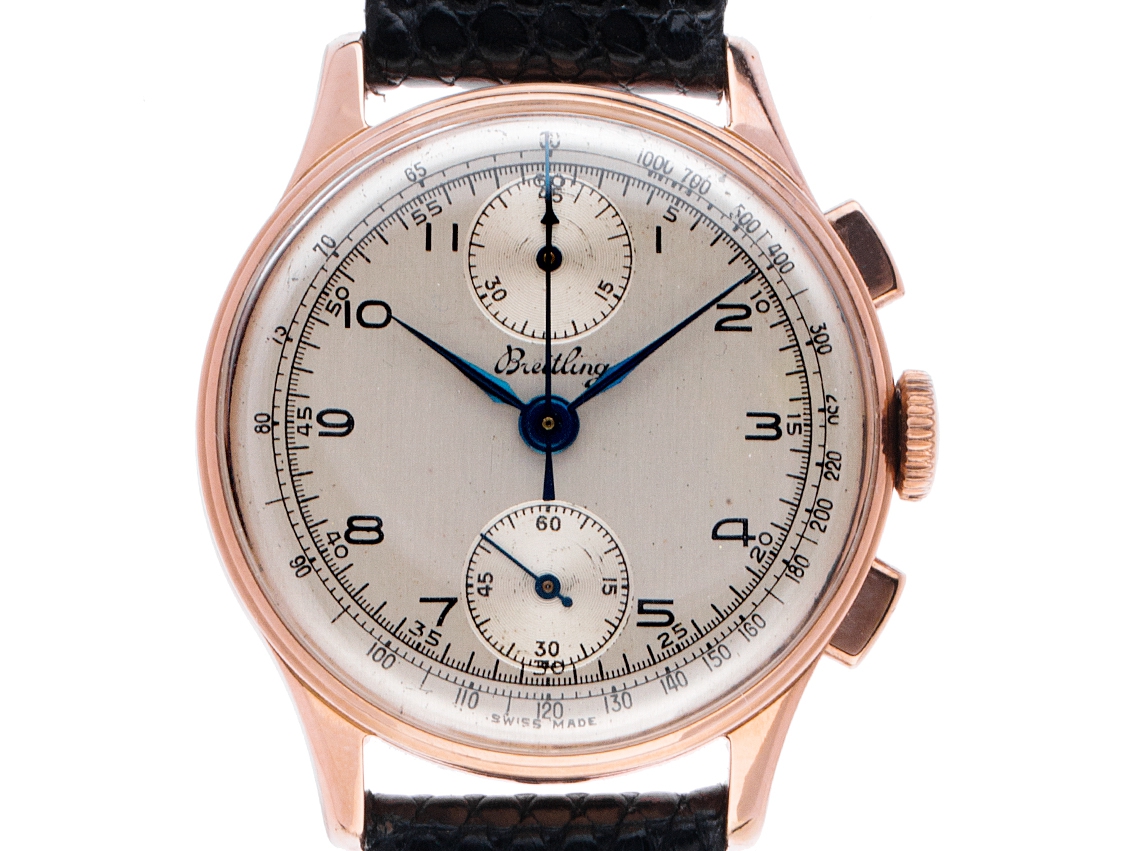 Breitling 18kt Roségold Handaufzug Chronograph Schaltrad Armband