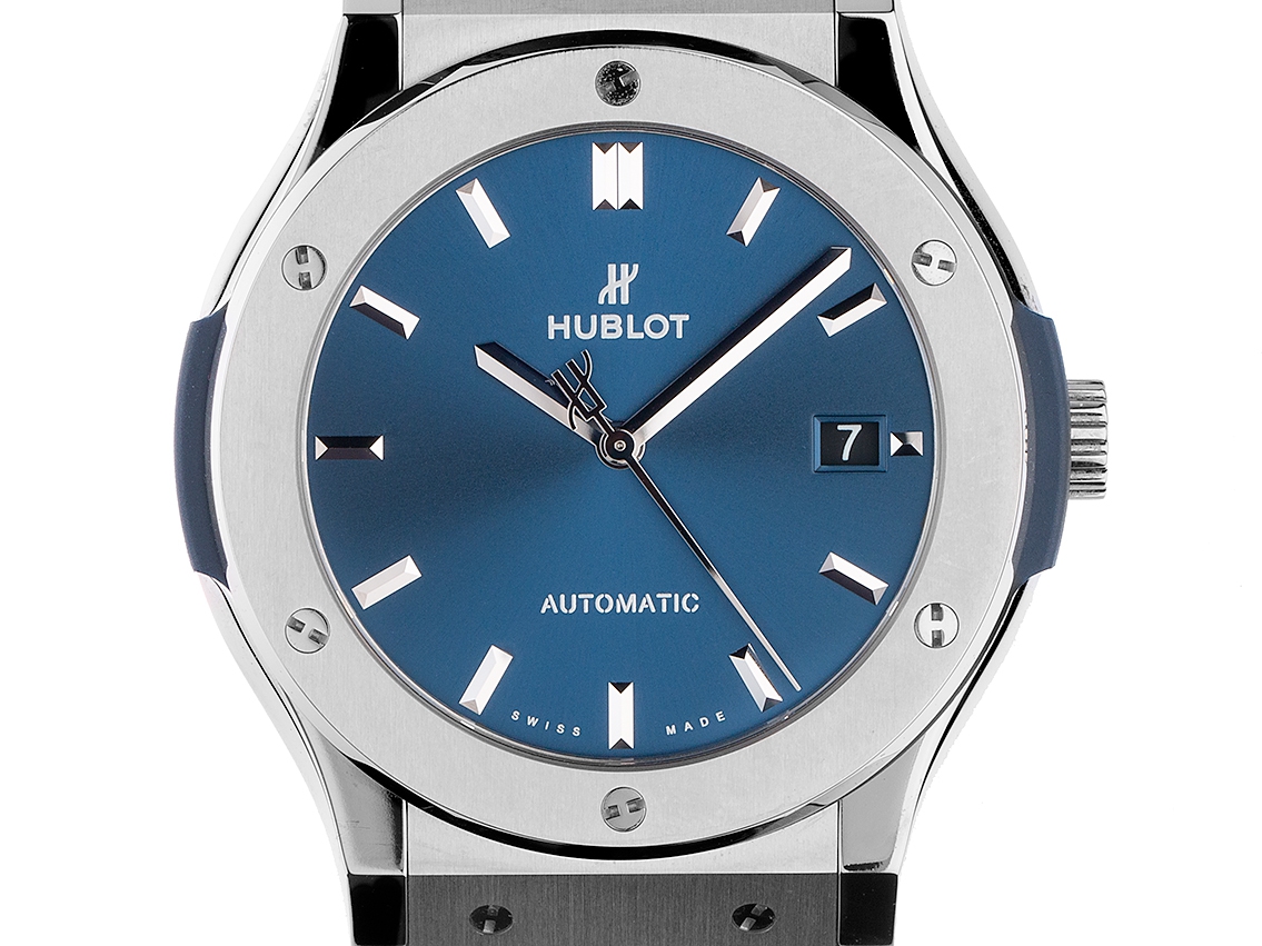 Hublot Classic Fusion Blue Titan Automatik Armband Leder Kautschuk