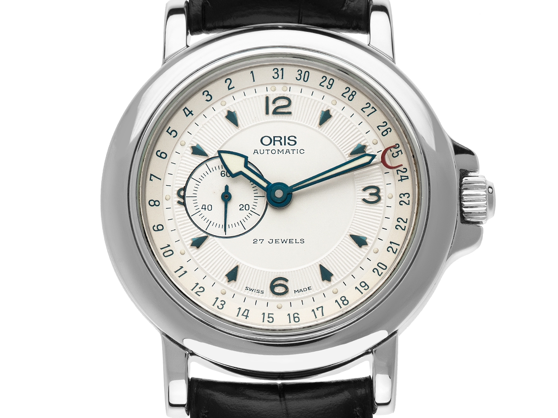 Oris Zeigerdatum Stahl Automatik Armband Leder 37mm Ref.7477