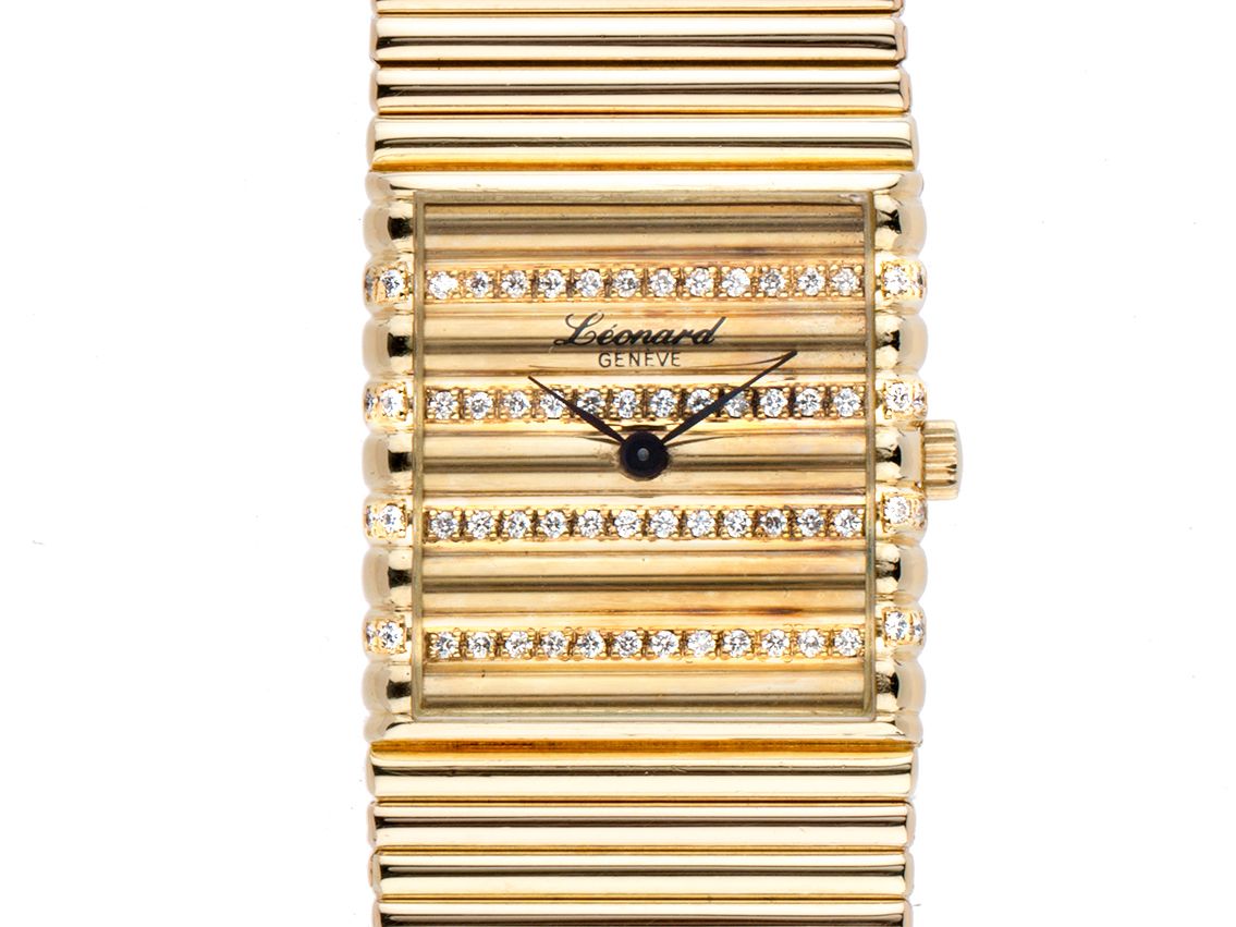 Leonard Geneve 18kt Gelbgold 127g massiv Diamanten Quarz Armband 
