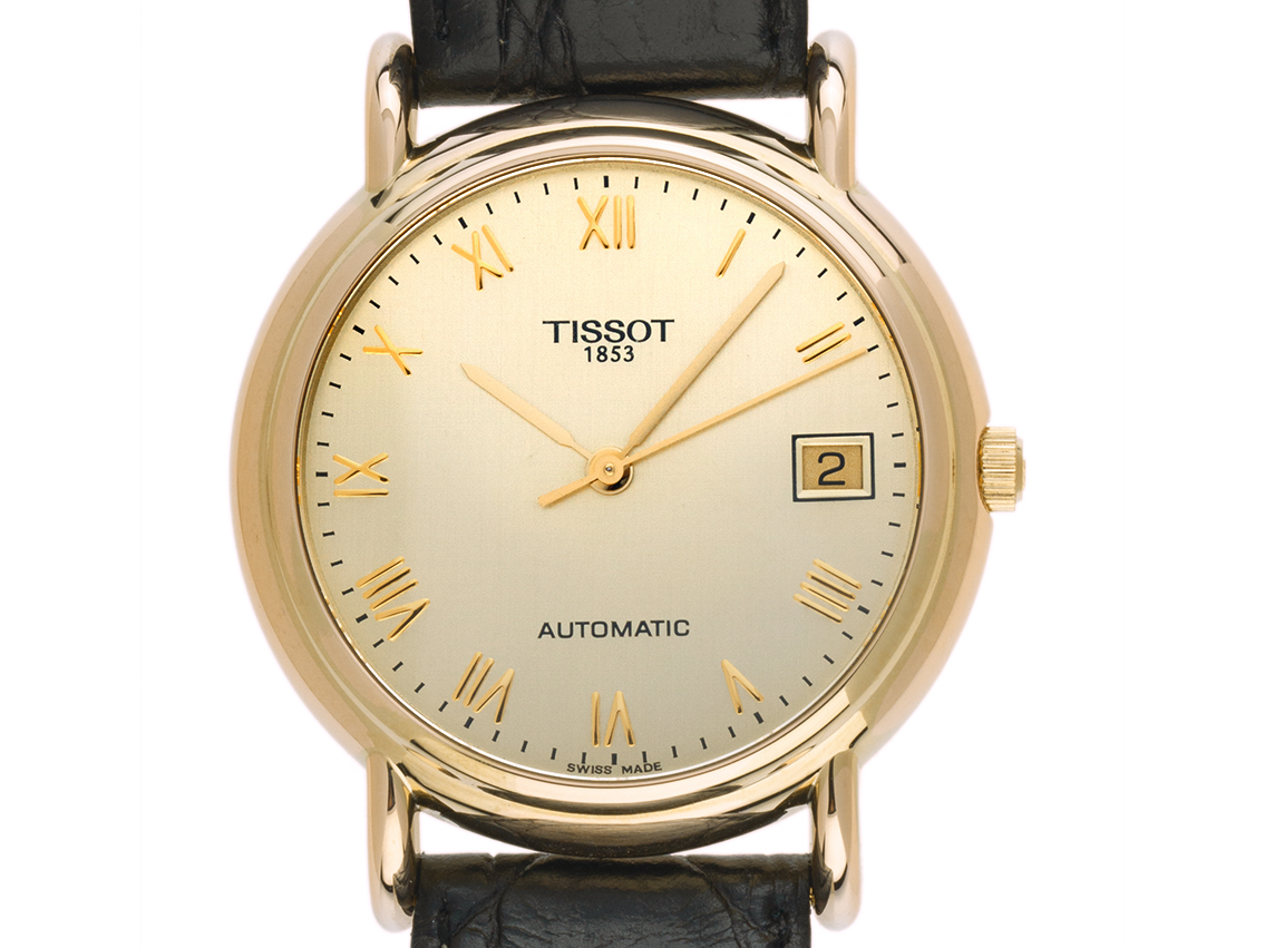 Tissot T Gold Carson 14kt Gelbgold Automatik Armband Leder 35mm