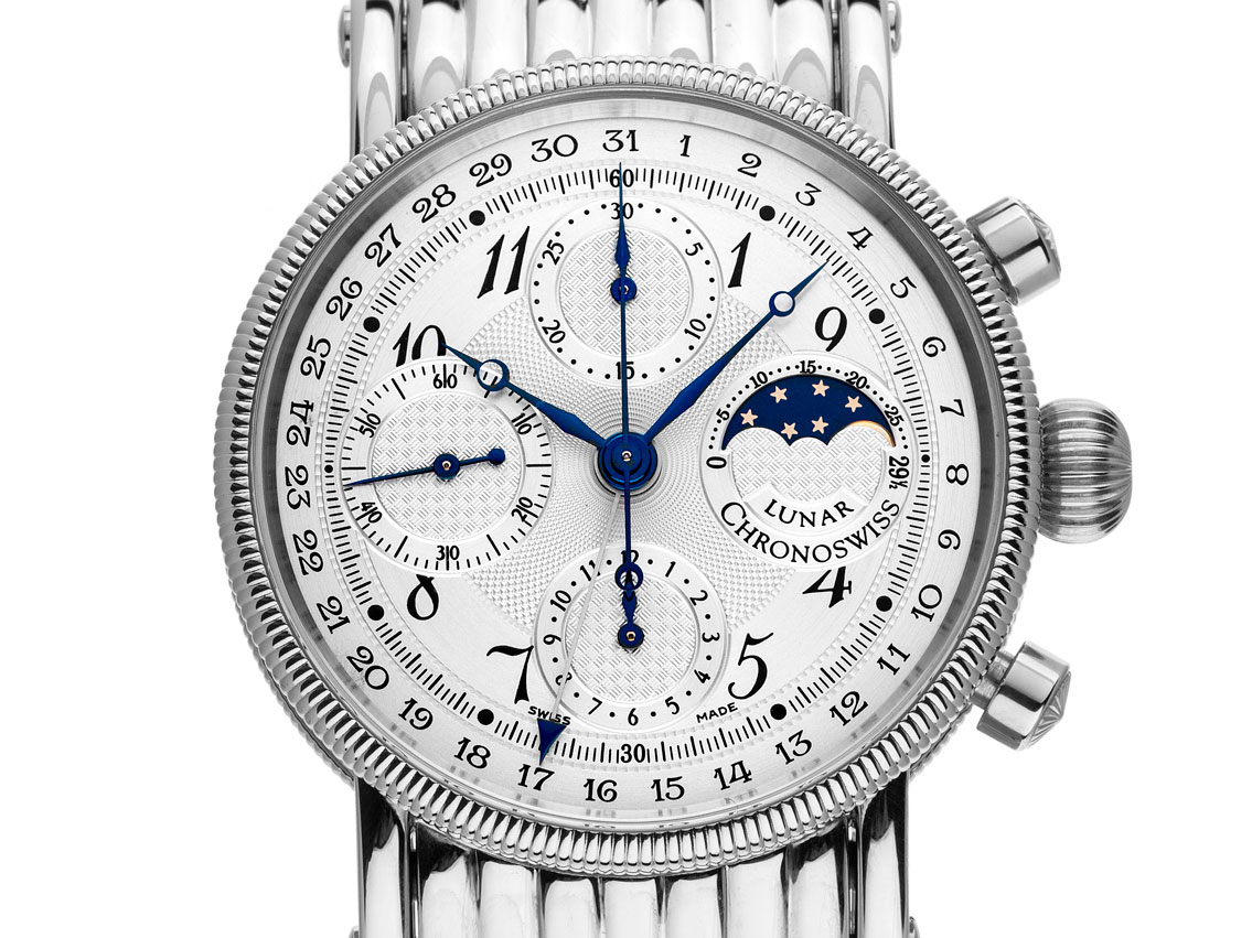 Chronoswiss Lunar Stahl Automatik Chronograph Mondphase Armband