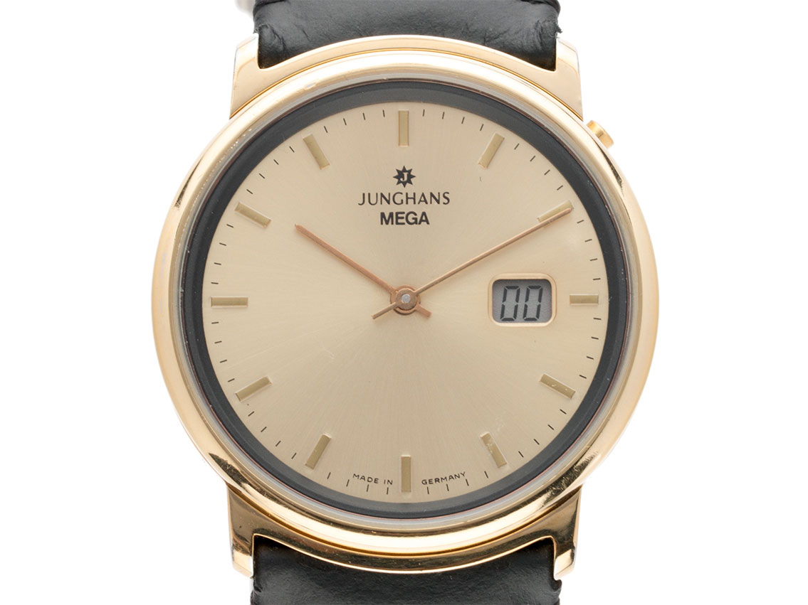 Junghans Mega Edition Funkuhr Gelbgold Quarz Armband Leder