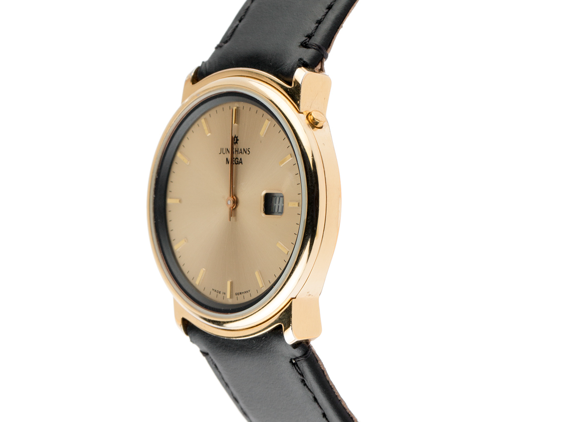 Junghans Mega Edition Funkuhr Gelbgold Quarz Armband Leder