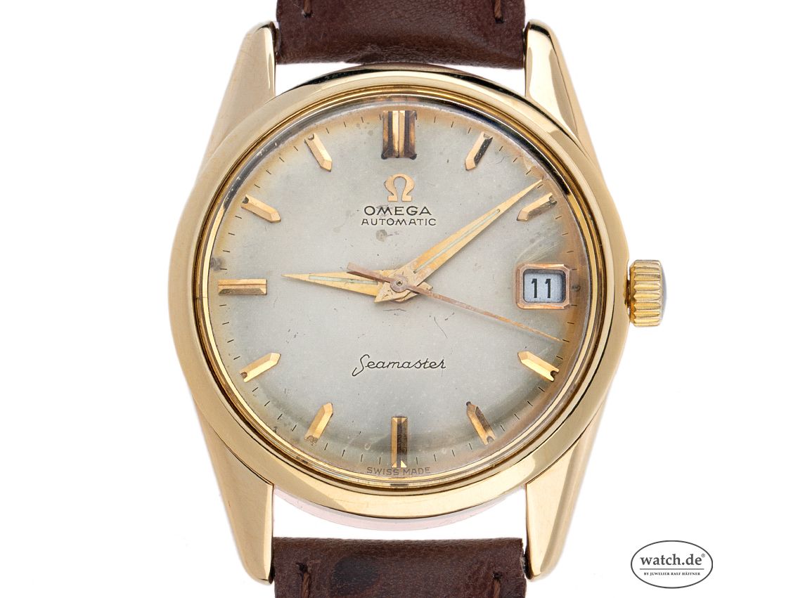 Omega Seamaster Date 14kt Gelbgold Automatik Armband Leder 34mm