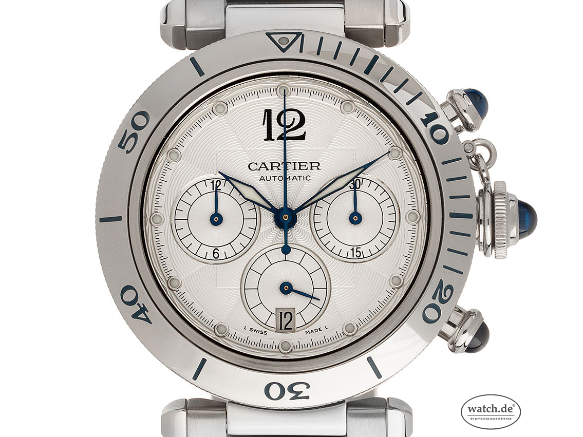 Cartier Pasha Stahl Automatik Chronograph Glasboden Armband Stahl