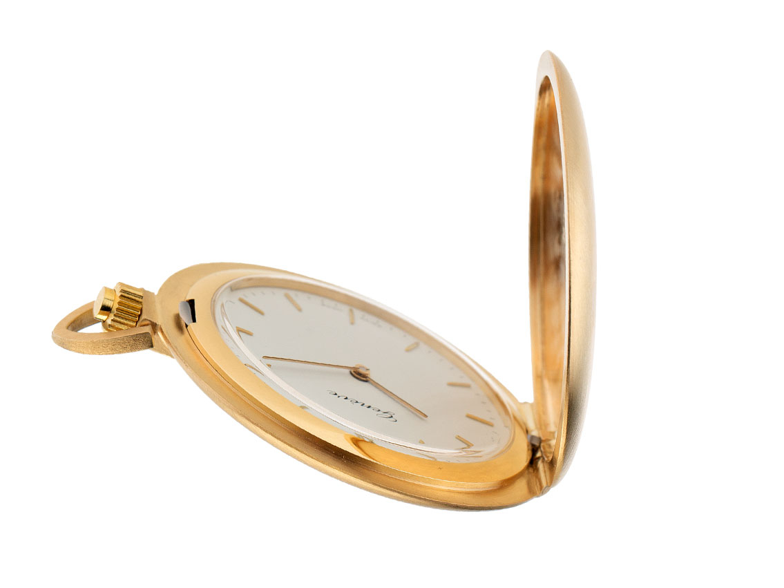 Geneve Taschenuhr Frackuhr mit Kette 14kt Gelbgold 47g Handaufzug