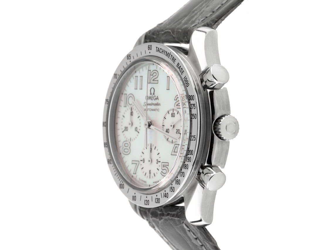 Omega Speedmaster Reduced Stahl Perlmutt Automatik Chronograph 