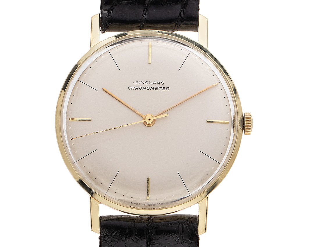 Junghans Chronometer 14kt Gelbgold Handaufzug Armband Leder 34mm