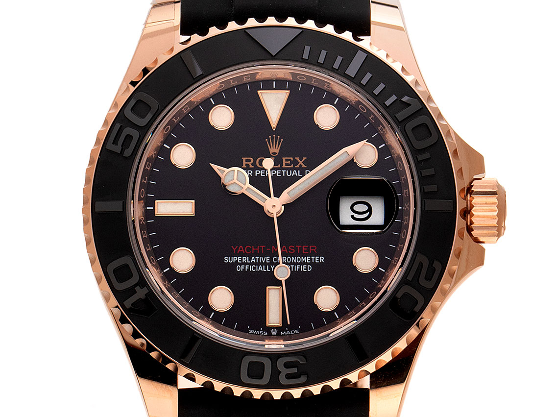 Rolex Yacht Master 18kt Rosegold Everose Automatik Armband Kautschuk 40mm Ref.126655 Bj.2021 Box Pap. Full Set Ungetragen Archive germany Watch