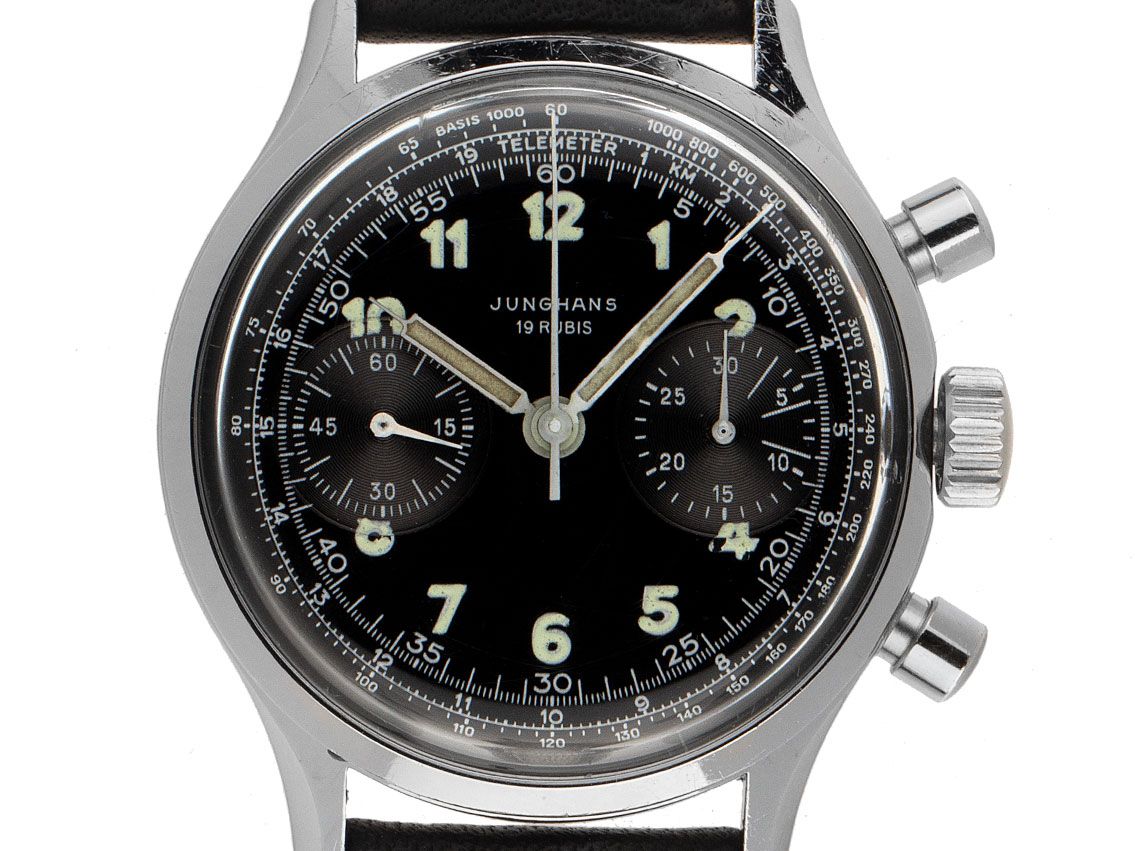 Junghans J88 Stahl Handaufzug Chronograph Armband Leder 38mm