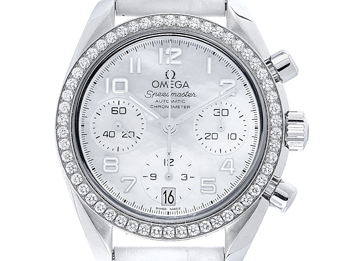 Omega Speedmaster Stahl Diamanten 1,1ct Perlmutt Automatik 