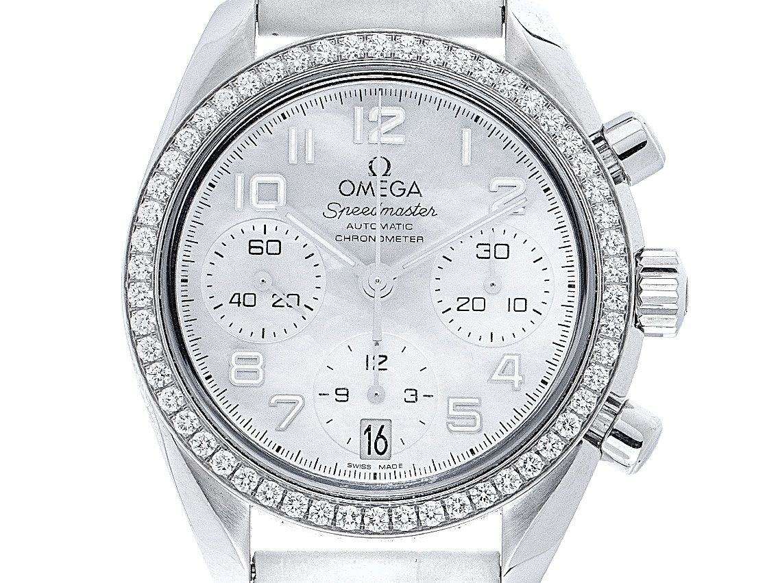 Omega Speedmaster Stahl Diamanten 1,1ct Perlmutt Automatik