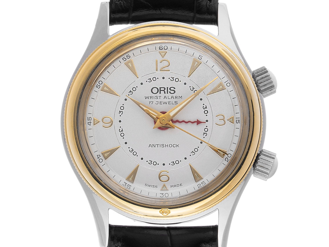 Oris Wecker Stahl Gelbgold Handaufzug Armband Leder 34mm Limitiert