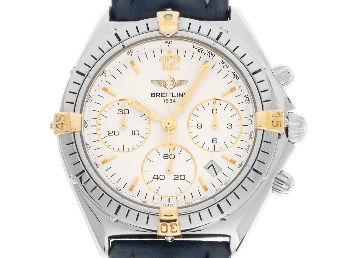 Breitling Colt Stahl 18kt Gelbgold Quarz Chronograph Armband Leder