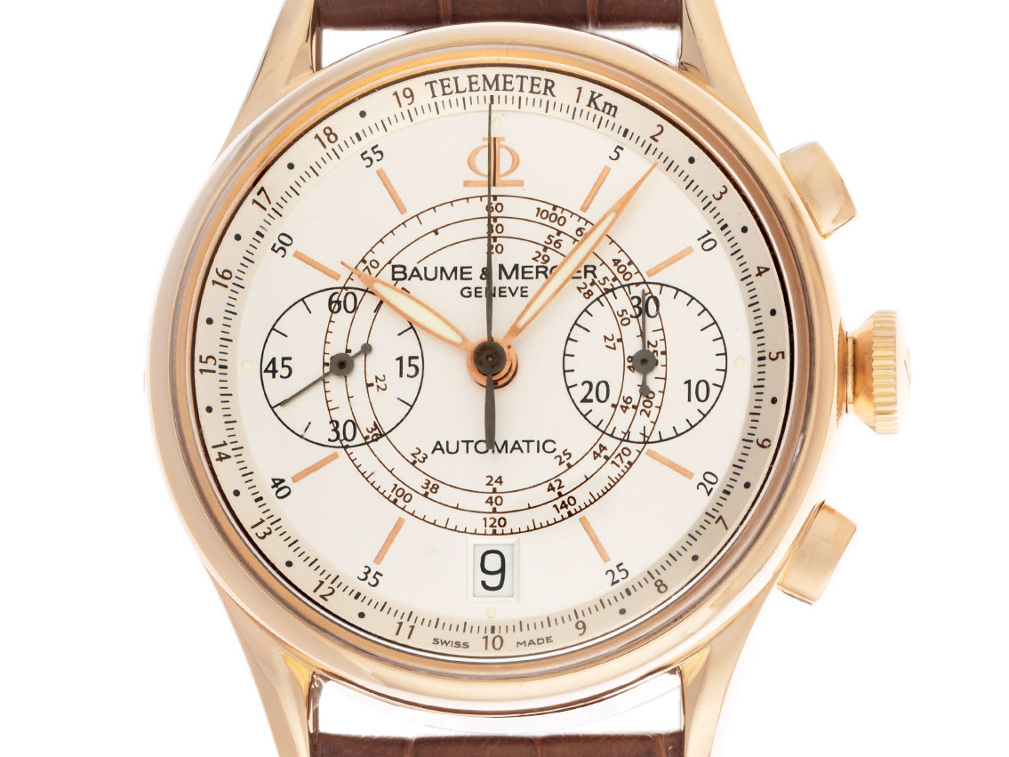 Baume Mercier Classima Rosegold Automatik Chronograph Armband Leder 39mm Ref.65543 Bj.2005 Box Pap. Full Set wie Neu Vintage Archive english Watch