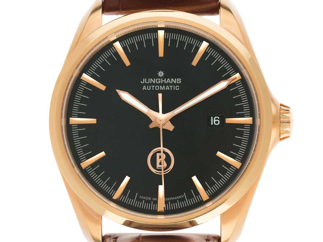 Junghans Bogner Stahl PVD Gelbgold Automatik Armband Leder 42mm