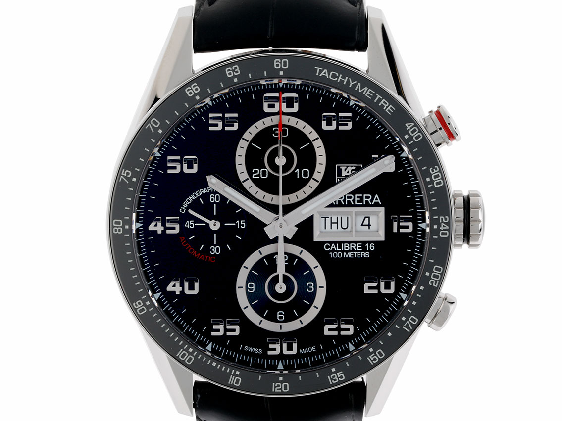 Tag Heuer Carrera Calibre 16 Day Date Stahl Automatik Chronograph Armband Leder 43mm Ungetragen mit Zertifikat uber 4.300 Archive germany Watch
