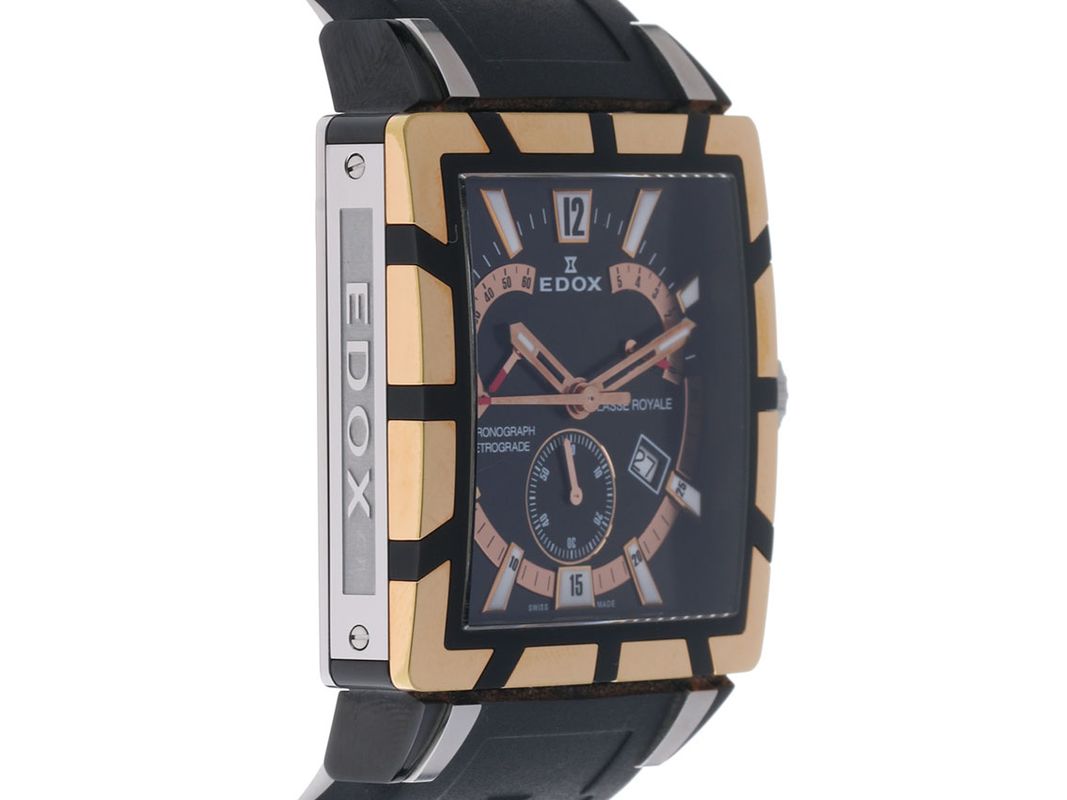 Edox Classe Royale Chronograph Retrograde Gelbgold Kautschuk Quarz