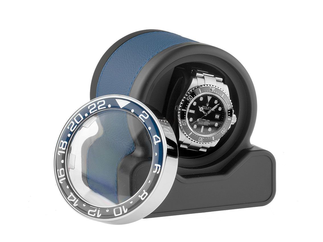 Scatola del Tempo Uhrenbeweger Rotor One Sport Blue Leder 110x100x105mm Neu