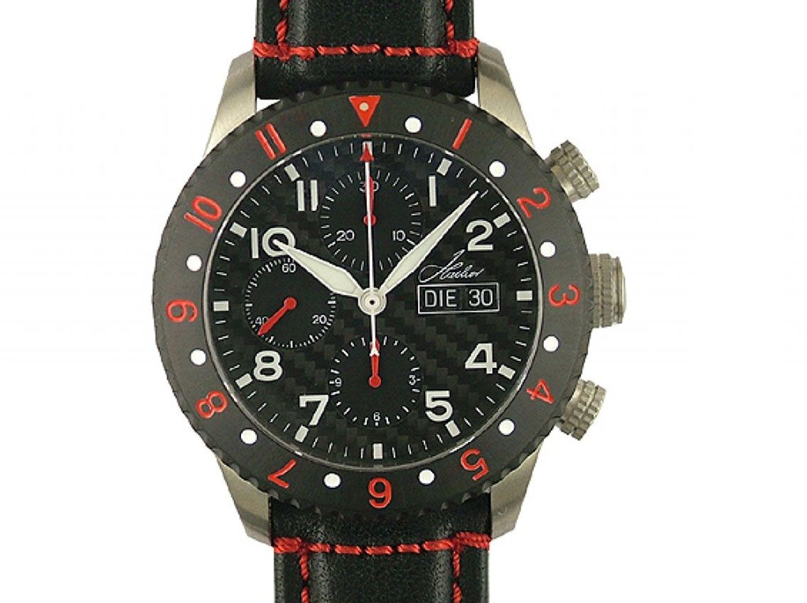 Hacher Atlantis Red Chronograph GMT Day Date Stahl Automatik Armband Leder 43mm UVP 1.280.-  Neu