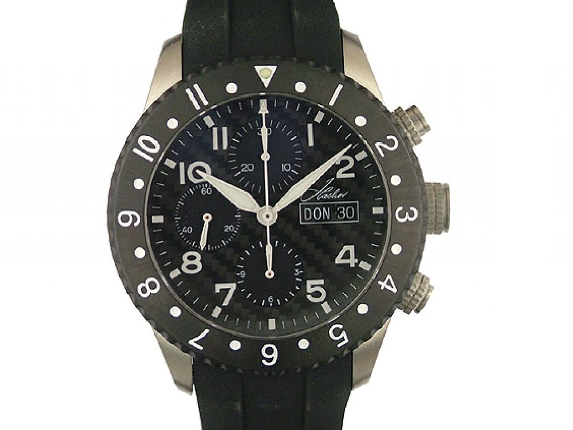Hacher Atlantis Day Date Chronograph GMT Stahl Automatik Armband Kautschuk 43mm Neu