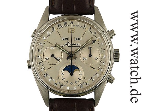 Minerva Vintage 1975 Chronograph Vollkalender Mondphase Kaliber Valjoux 88 Handaufzug 36mm