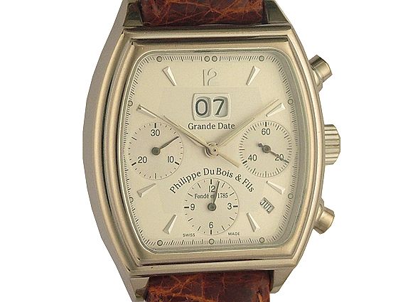 Philippe Du Bois & Fils Grande Date Chrono Jahreskalender Weißgold Tonneau 35x34mm UVP 8580.- DM