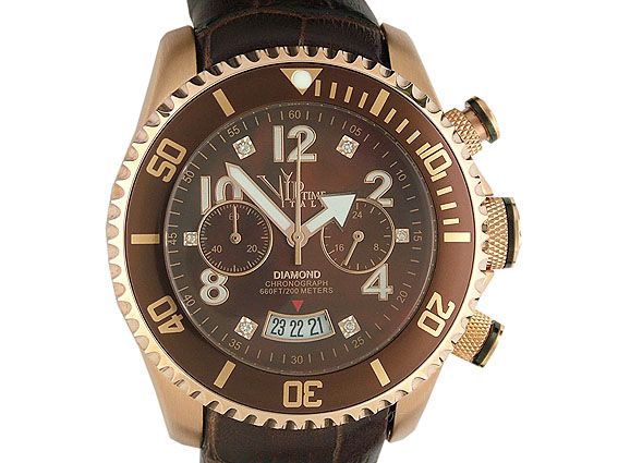 V.I.P. Time Italy Chronograph Professional Roségold Diamond Perlmutt 44mm UVP 439.- N E U