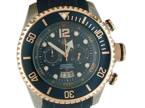 V.I.P. Time Italy Chronograph Professional Stahl/Roségold 50mm UVP 389.- N E U