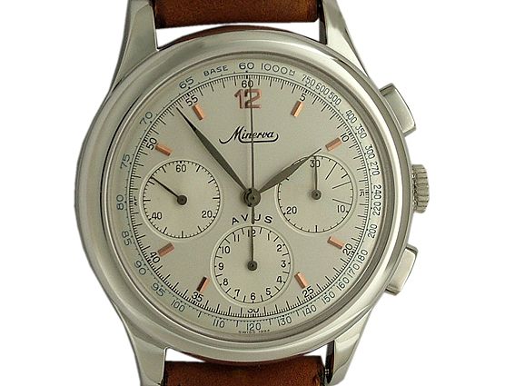 Minerva Avus '45 Chronograph Handaufzug Silber Limitiert Vintage 40mm
