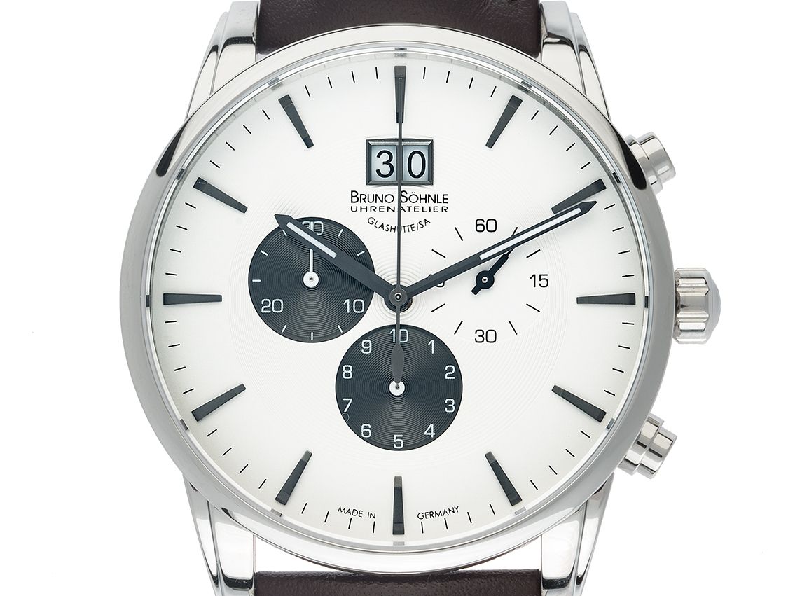 Bruno Söhnle Glashütte Atrium Stahl Quarz Chronograph Armband Leder Faltschließe 42mm Ref.17 Neu mit Zertifikat über 675,-€