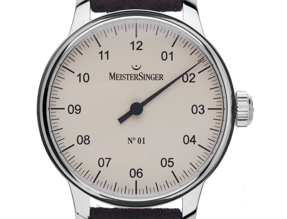 Meistersinger No.1 Einzeigeruhr Stahl Handaufzug Armband Leder 43mm Ref.AM3303 Box&Pap. Full Set Ungetragen mit Zertifikat über 1.249,-€ 