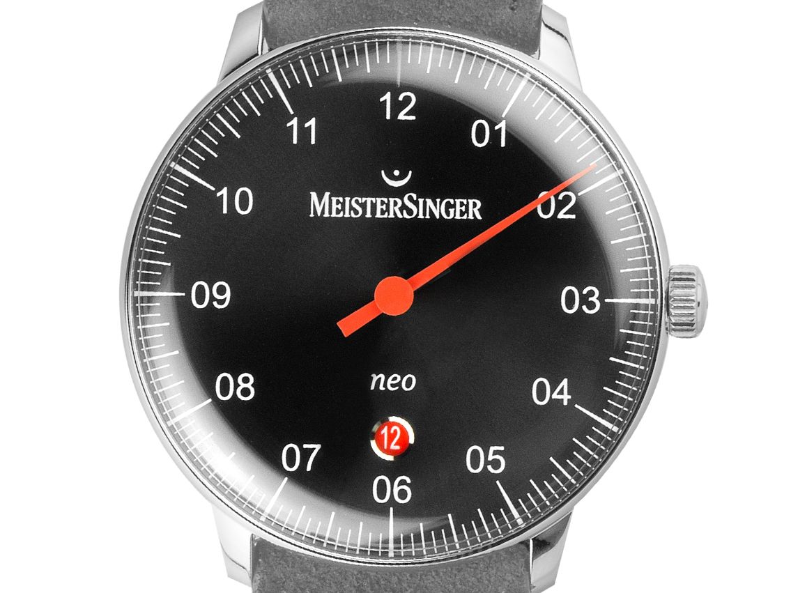 Meistersinger Neo Plus Einzeigeruhr Stahl Automatik Armband Leder 40mm Ref.NE402 Box&Pap. Full Set Ungetragen