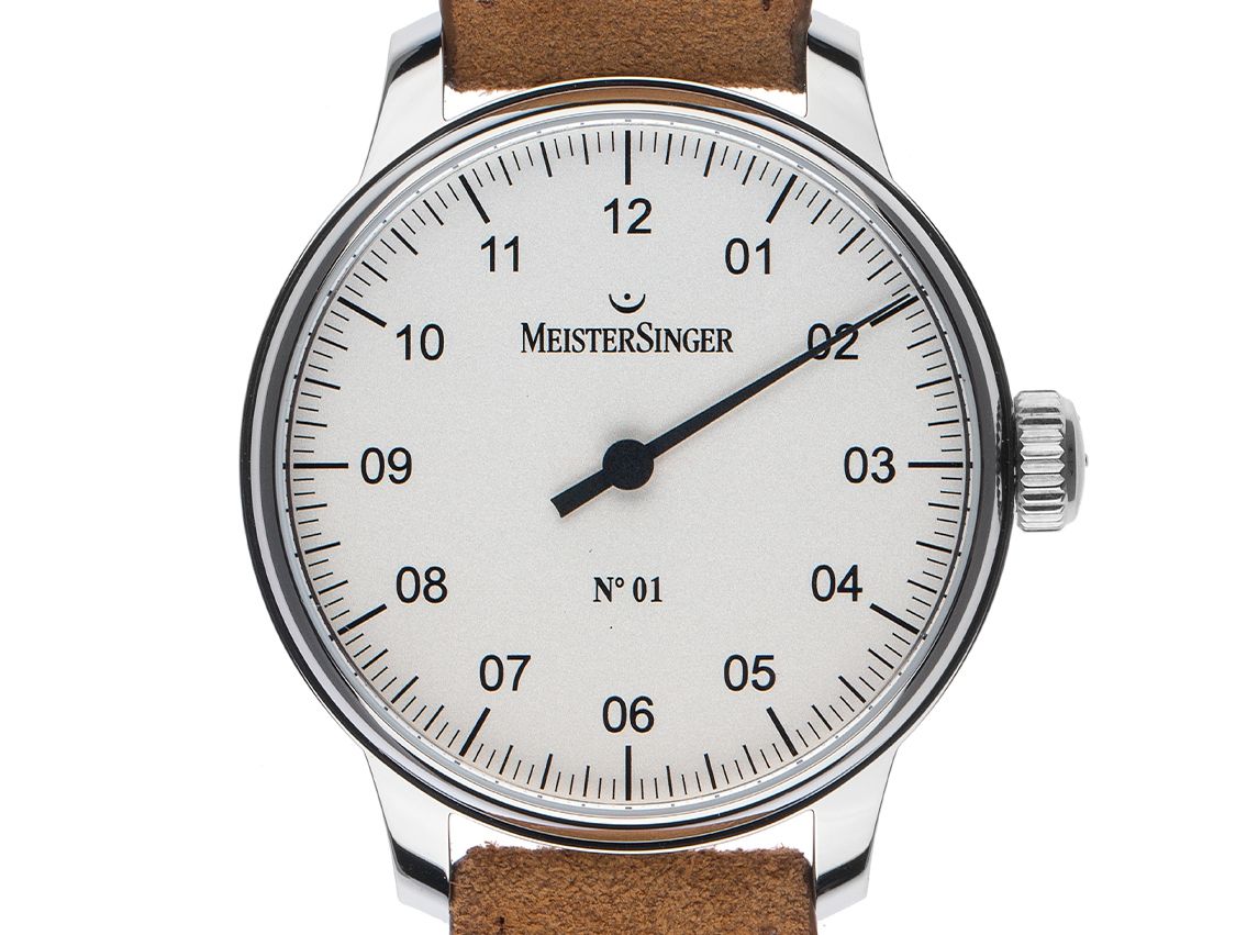 Meistersinger No.1 Einzeigeruhr Stahl Handaufzug Armband Leder 43mm Ref.AM3301 Box&Pap. Full Set Neu mit Zertifikat über 1.249,-€ 