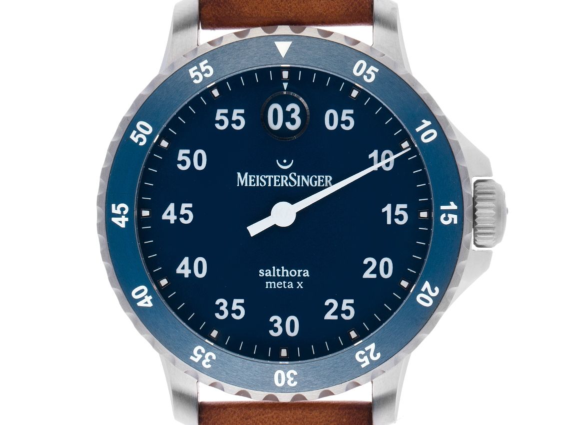 Meistersinger Salthora Meta X Einzeigeruhr Stahl Automatik Armband Leder 43mm Ref.SAMX908 Box&Pap. Full Set Ungetragen