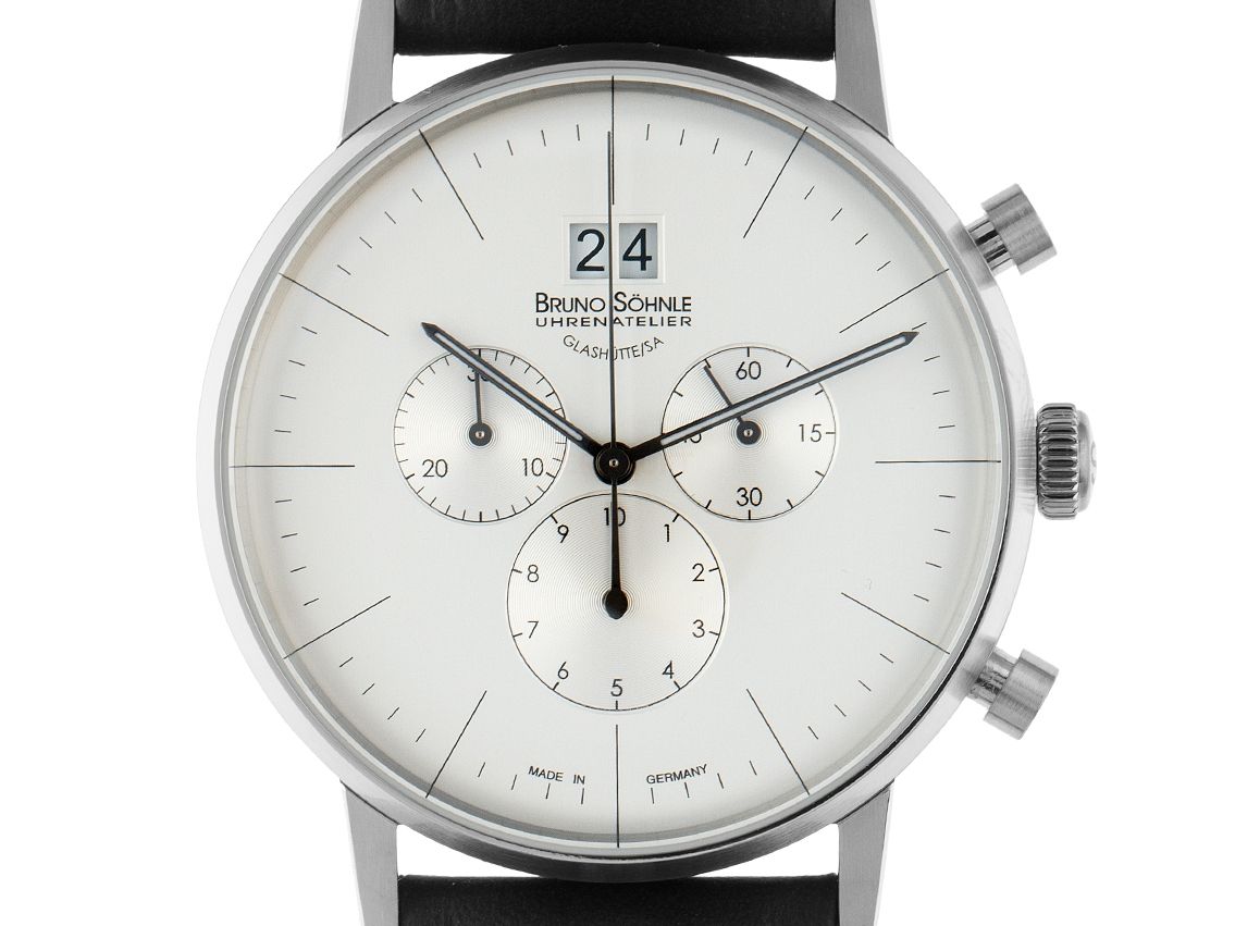Bruno Söhnle Glashütte Stuttgart Chrono Big Stahl Quarz Chronograph Armband Leder 42mm Box&Pap. Full Set Neu mit Zertifikat über 695,-€