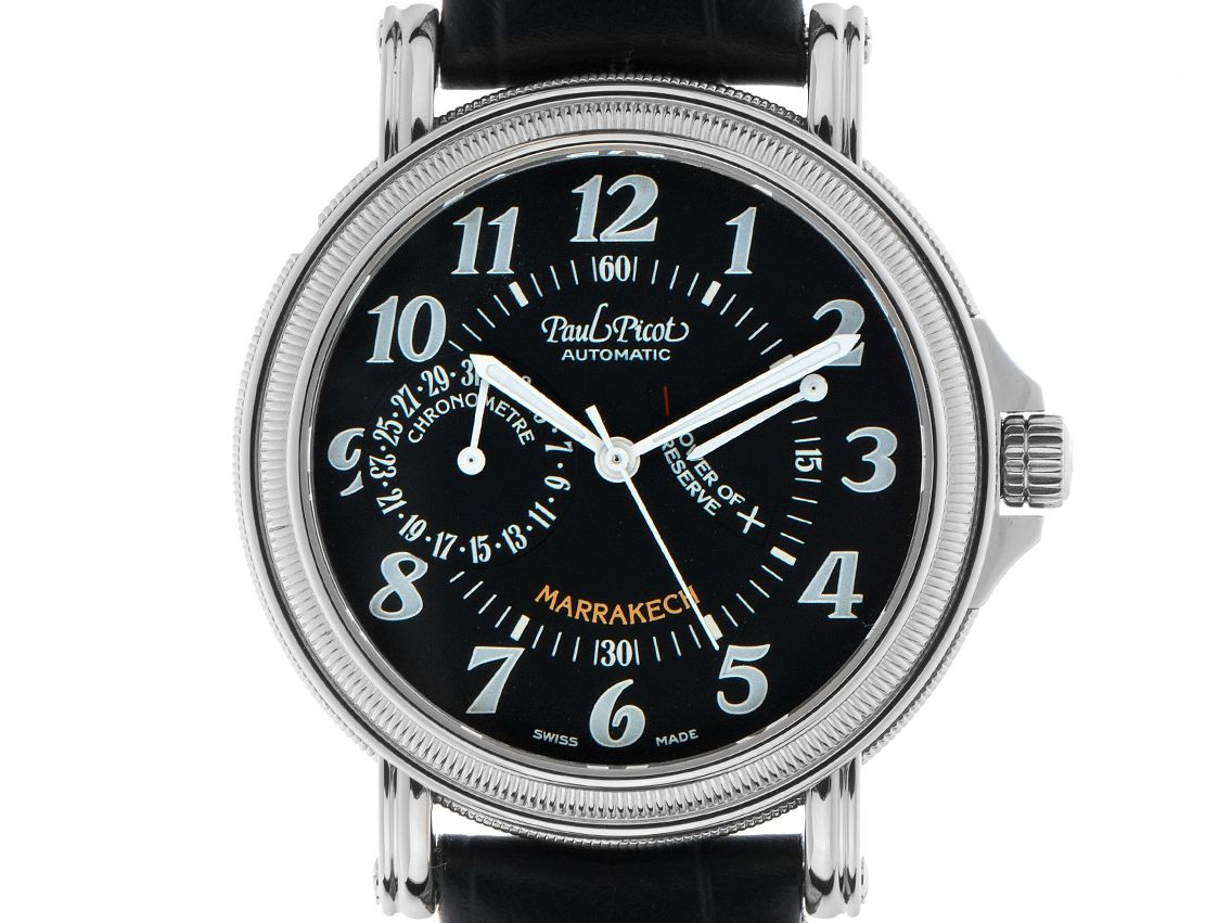 Paul Picot Atelier 1200 Marrakech Gangreserve Stahl Automatik Chronometer Armband Leder 40mm Ref.4028A Vintage Bj.2003 Box&Pap. Full Set wie Neu mit Zertifikat über 4.900,-€