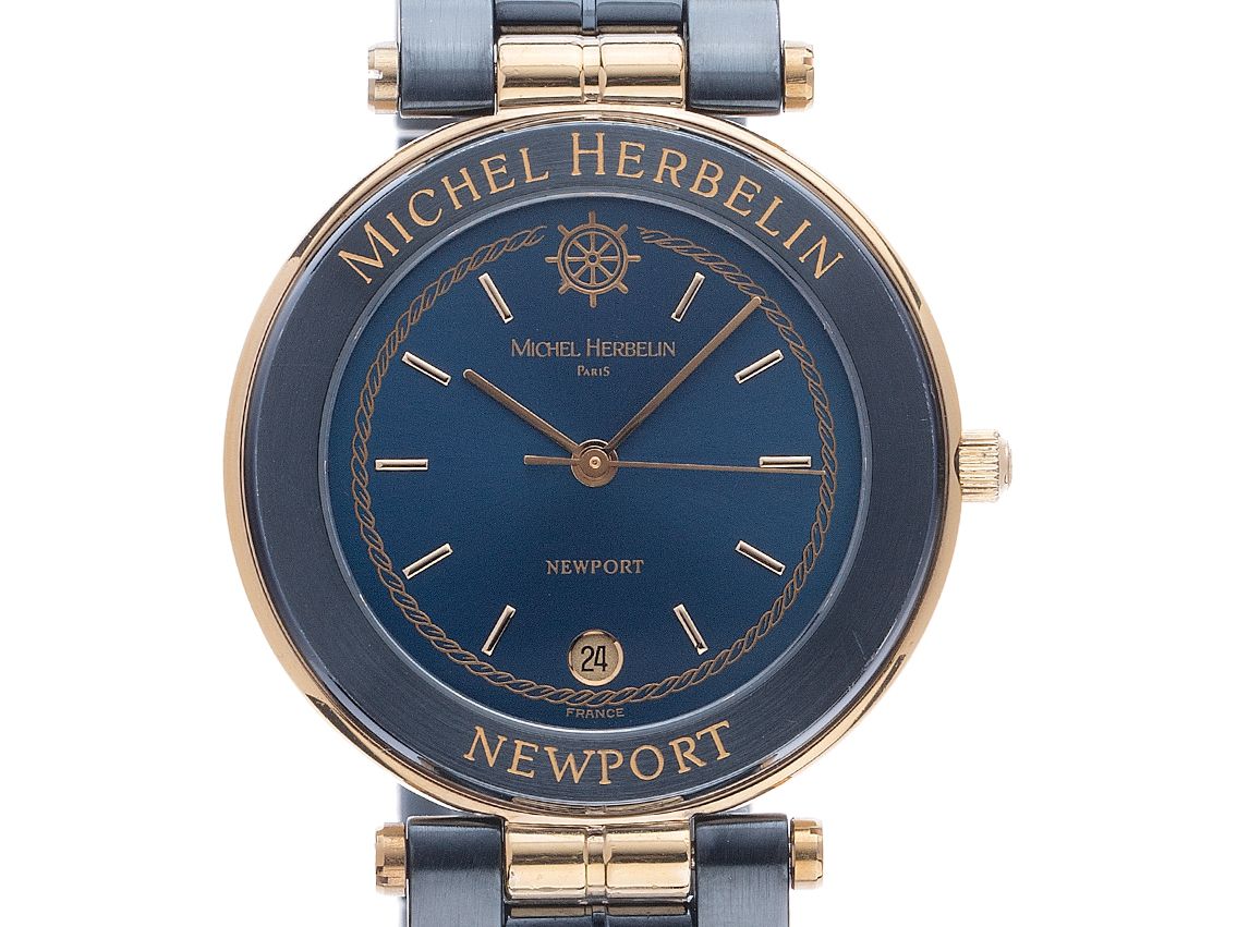 Michel Herbelin Newport Stahl Gelbgold Quarz Armband Stahl 35mm Ref.1039 Vintage Bj.2010 mit Zertifikat über 1.200,-€