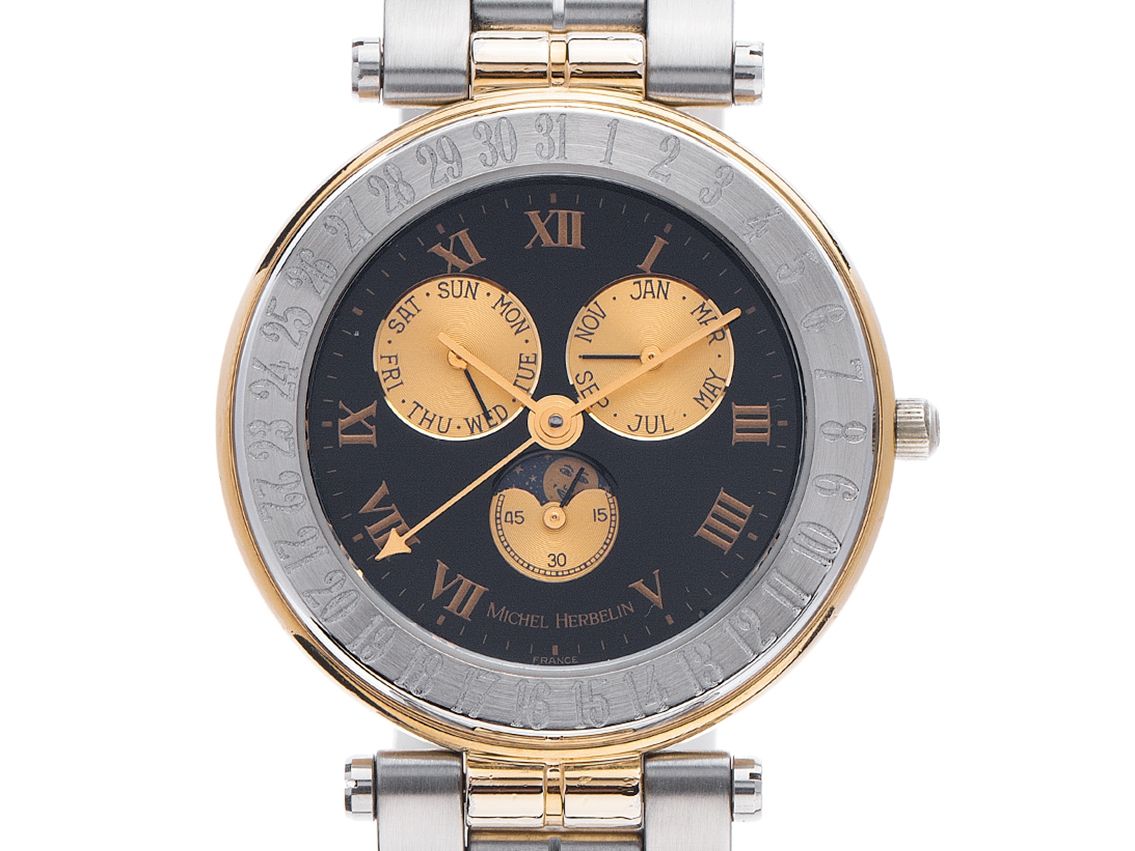 Michel Herbelin Vollkalender Stahl Gelbgold Quarz Armband Stahl 35mm Ref.13886 Vintage Bj.2010 mit Zertifikat über 1.800,-€