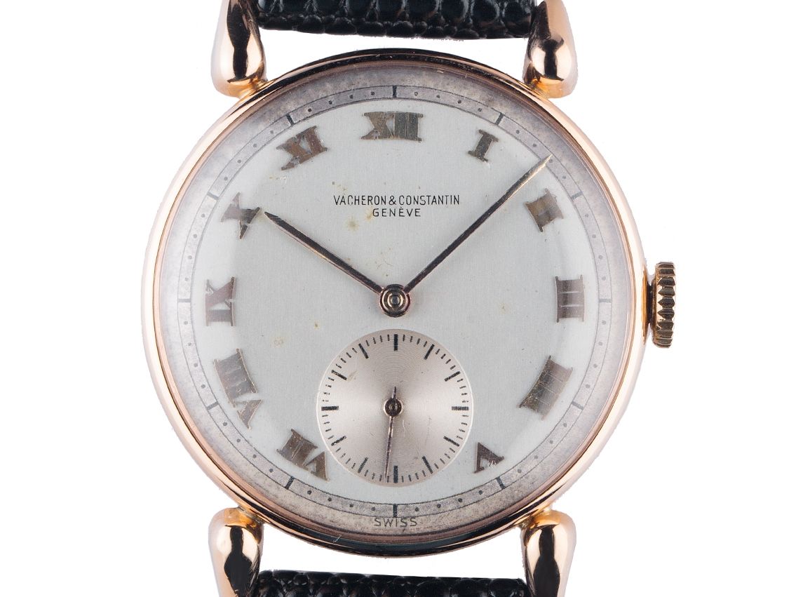 Vacheron Constantin kleine Sekunde 18kt Gelbgold Handaufzug Armband Leder 33mm Vintage Bj.1952 mit Zertifikat über 18.800,-€