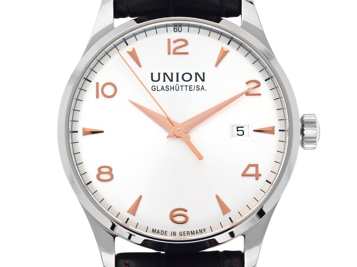 Union Glashütte Noramis Datum Stahl Automatik Armband Leder Faltschließe 40mm Ref.D005407 Box&Pap. Full Set Ungetragen