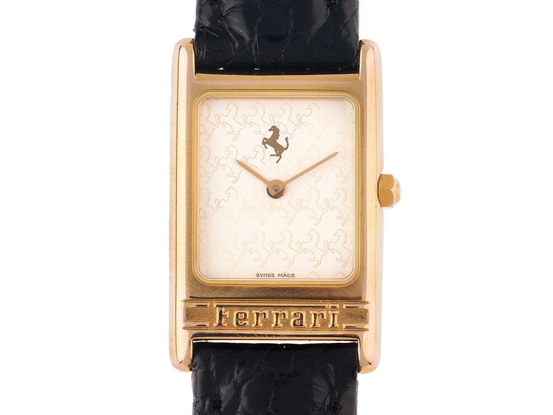 Ferrari Lady Gelbgold Quarz Armband Leder 30x19mm Vintage Bj.1996 orig.Box mit Zertifikat über 1.200,-€