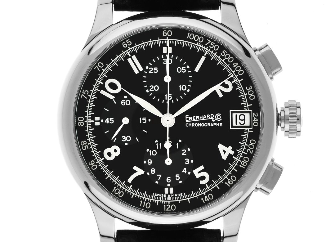 Eberhard & Co Traversetolo Chronograph Stahl Automatik Armband Leder 43mm Ref.31051 Box&Pap. Full Set wie Neu mit Zertifikat über 3.400,-€