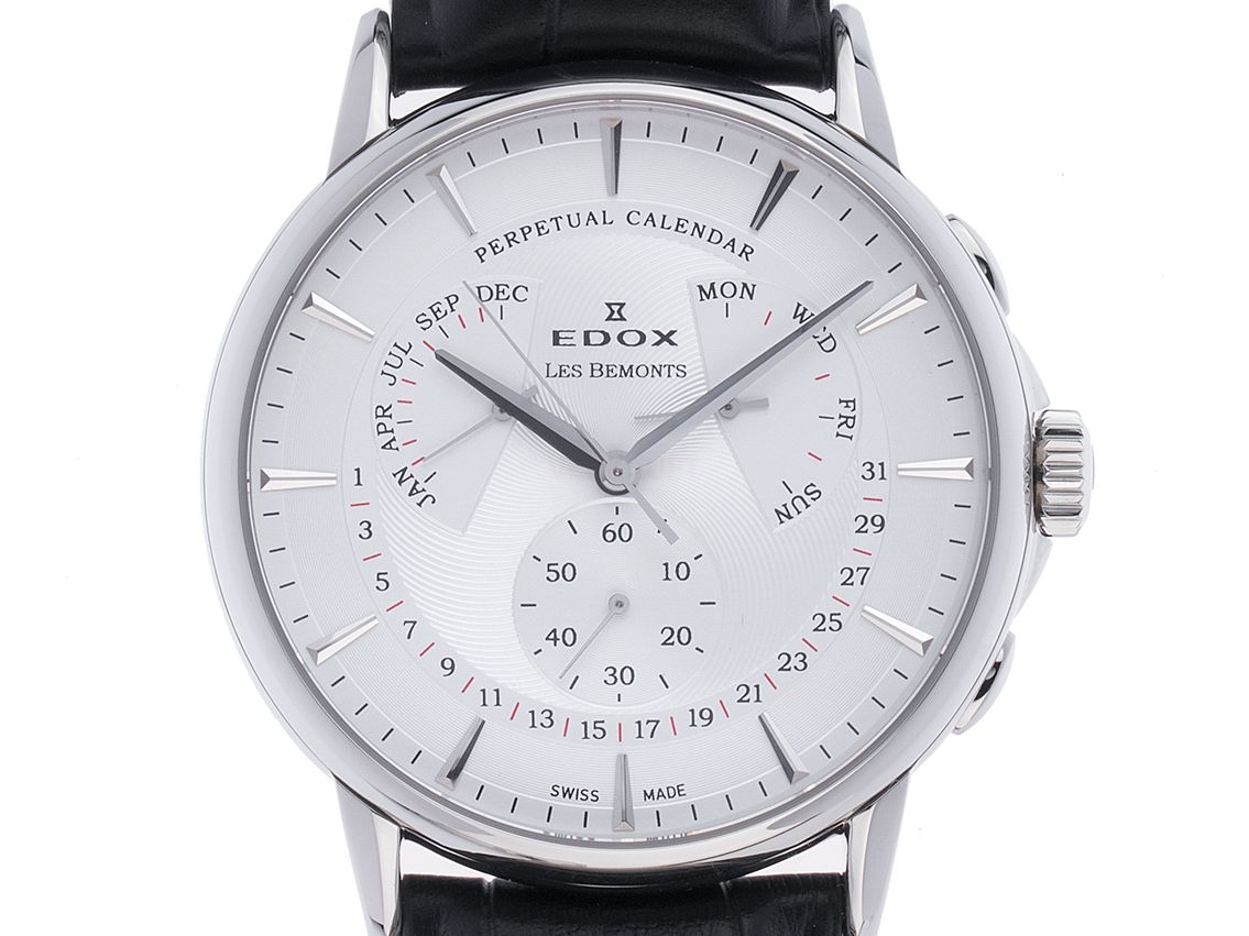 Edox Les Bemonts Ewiger Kalender Stahl Quarz Armband Leder 42mm Ref.01602 3 AIN Box&Pap. Full Set UVP 750,-€ Neu