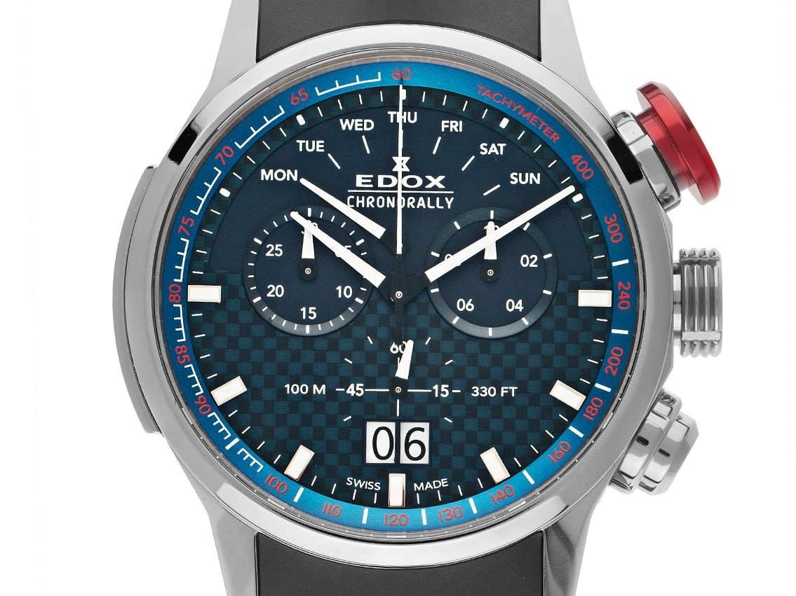 Edox Chronorally Titan Quarz Chronograph Armband Kautschuk 48mm Ref.38001 TIN BUIN Box&Pap. Full Set Neu mit Zerifikat über 1.390,-€