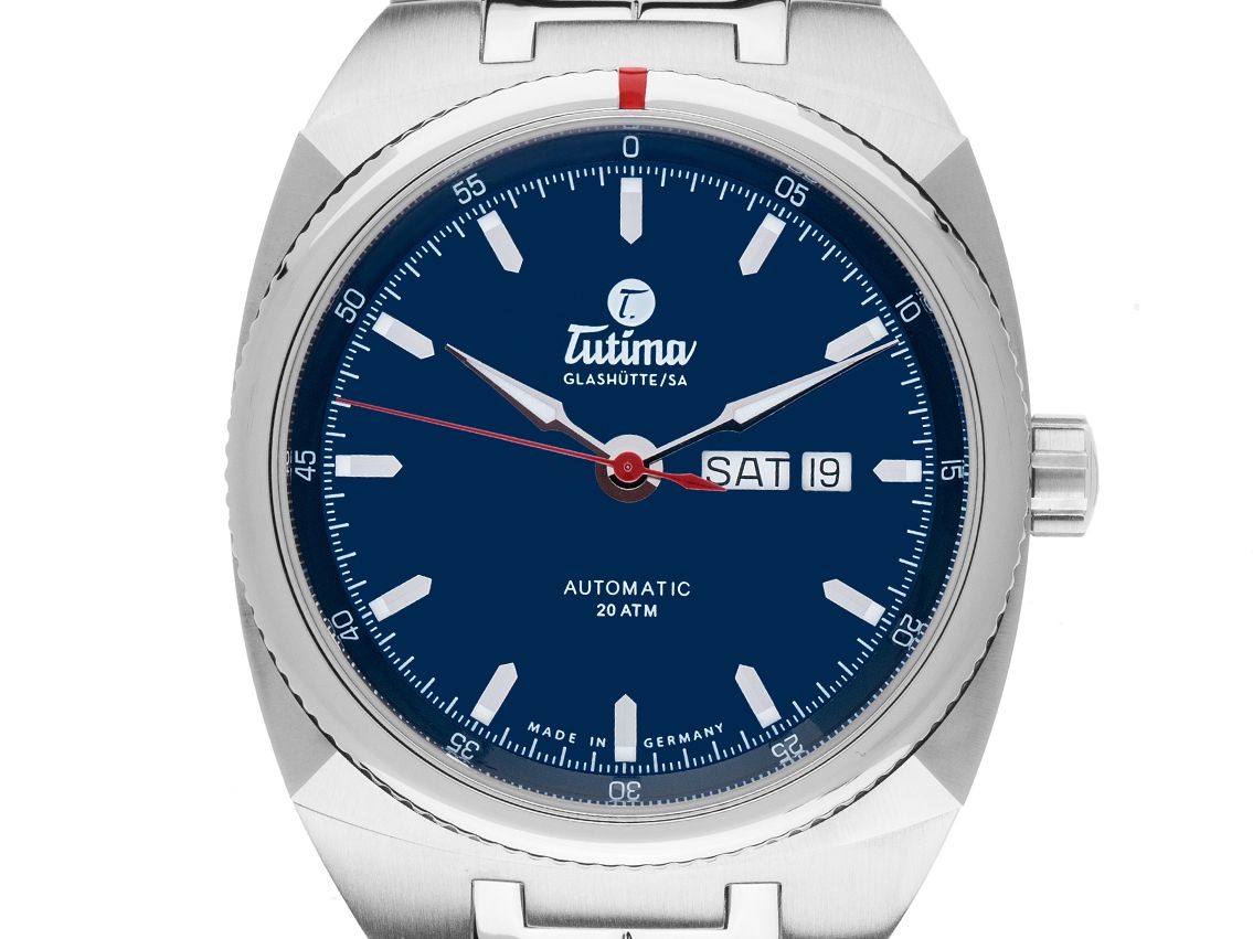 Tutima Saxon One Royal Blue Stahl Automatik Armband Stahl 42mm Ref.6120 Box&Pap. Full Set Neu