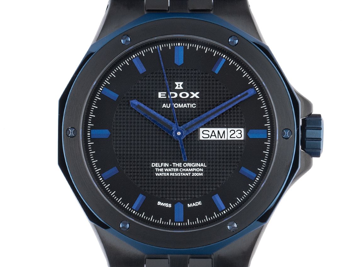 Edox Delfin Stahl PVD Black Automatik Armband Kautschuk 44mm Ref.88005 Box&Pap. Full Set Neu